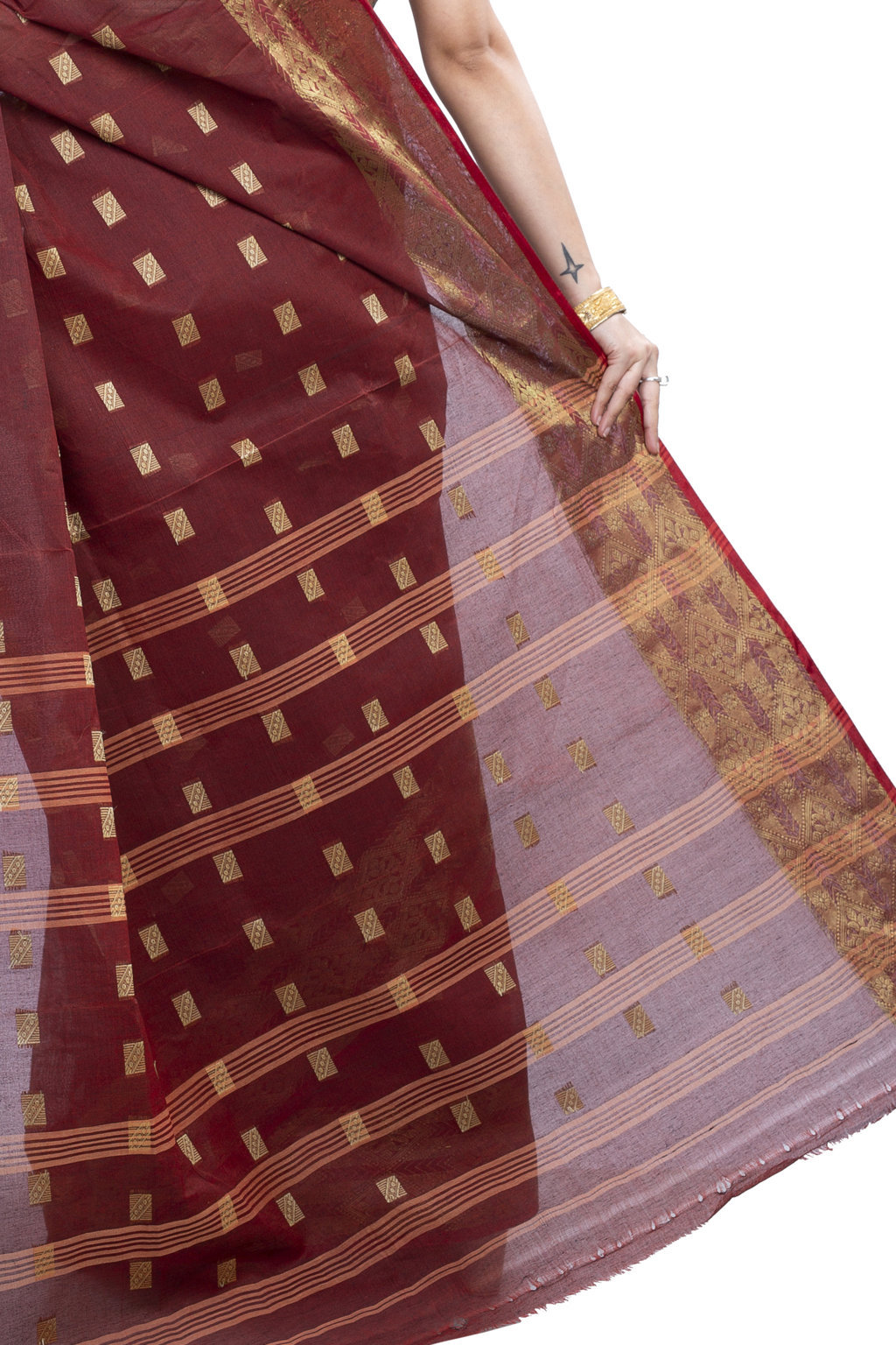 Brown Pure Cotton SqureButi Tant Saree (791)